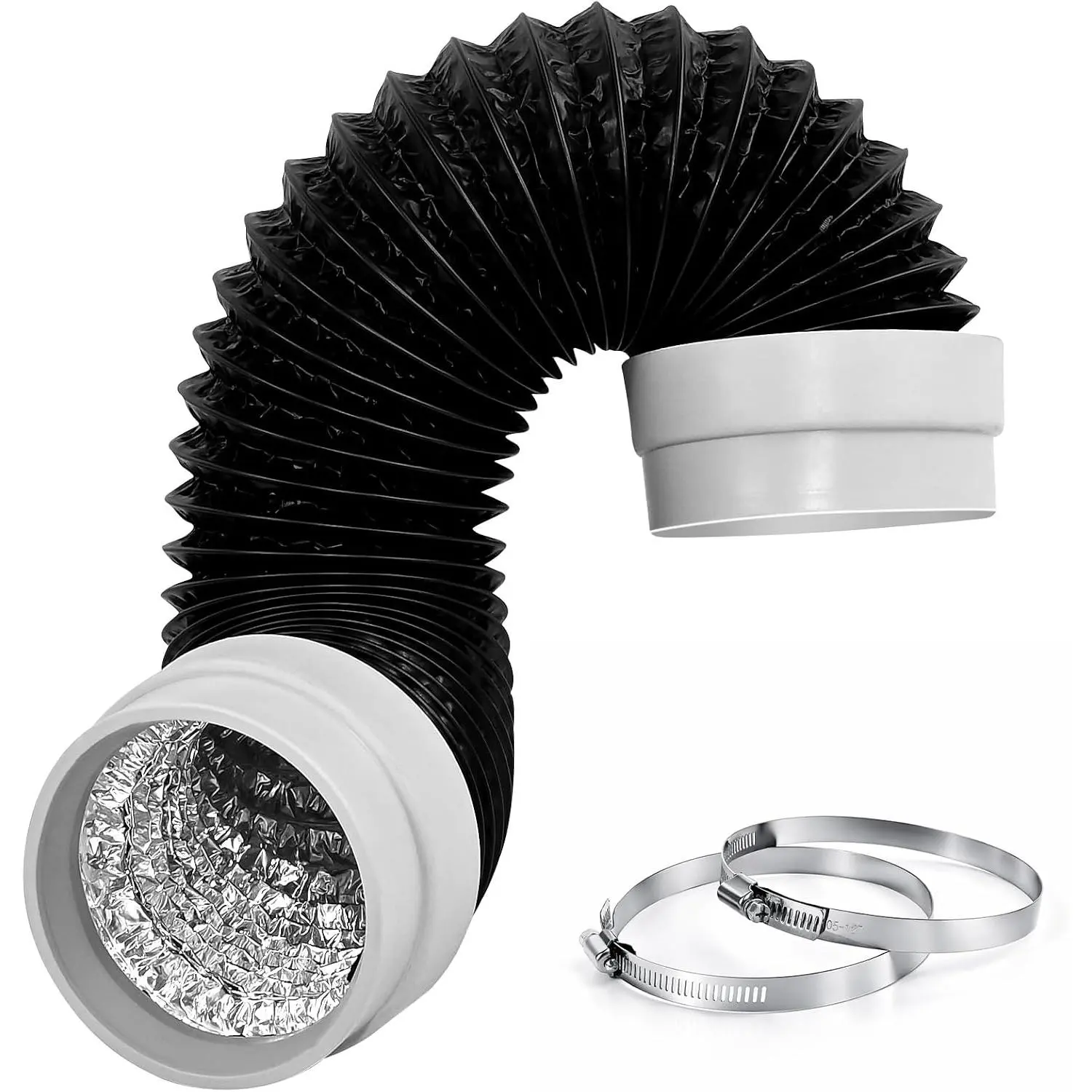 4'' 3.3Feet Dryer Vent Hose, Heavy Duty Flexible Dryer Exhaust Duct Tube | for Tight Space, Extra Thick  foil Ducting Kit with 2 Hose Clamps