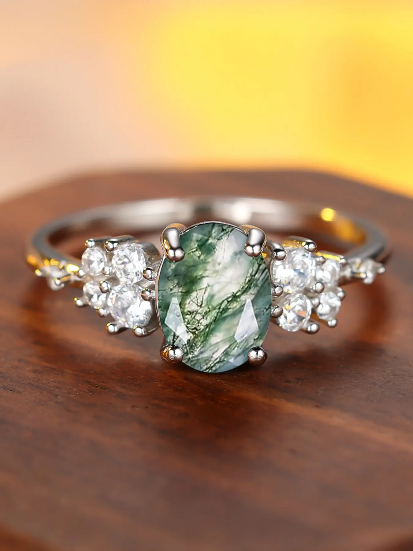 Elegant Seaweed Agate Decorated Rings for Women and Girls Synthetic Crystal Inlay S925 Sterling Silver Rings Delicate Jewelry Perfect for Engagement Weddings, Daily Wear Anniversary Gift for Her（with Box） Elegant Everyday Ring