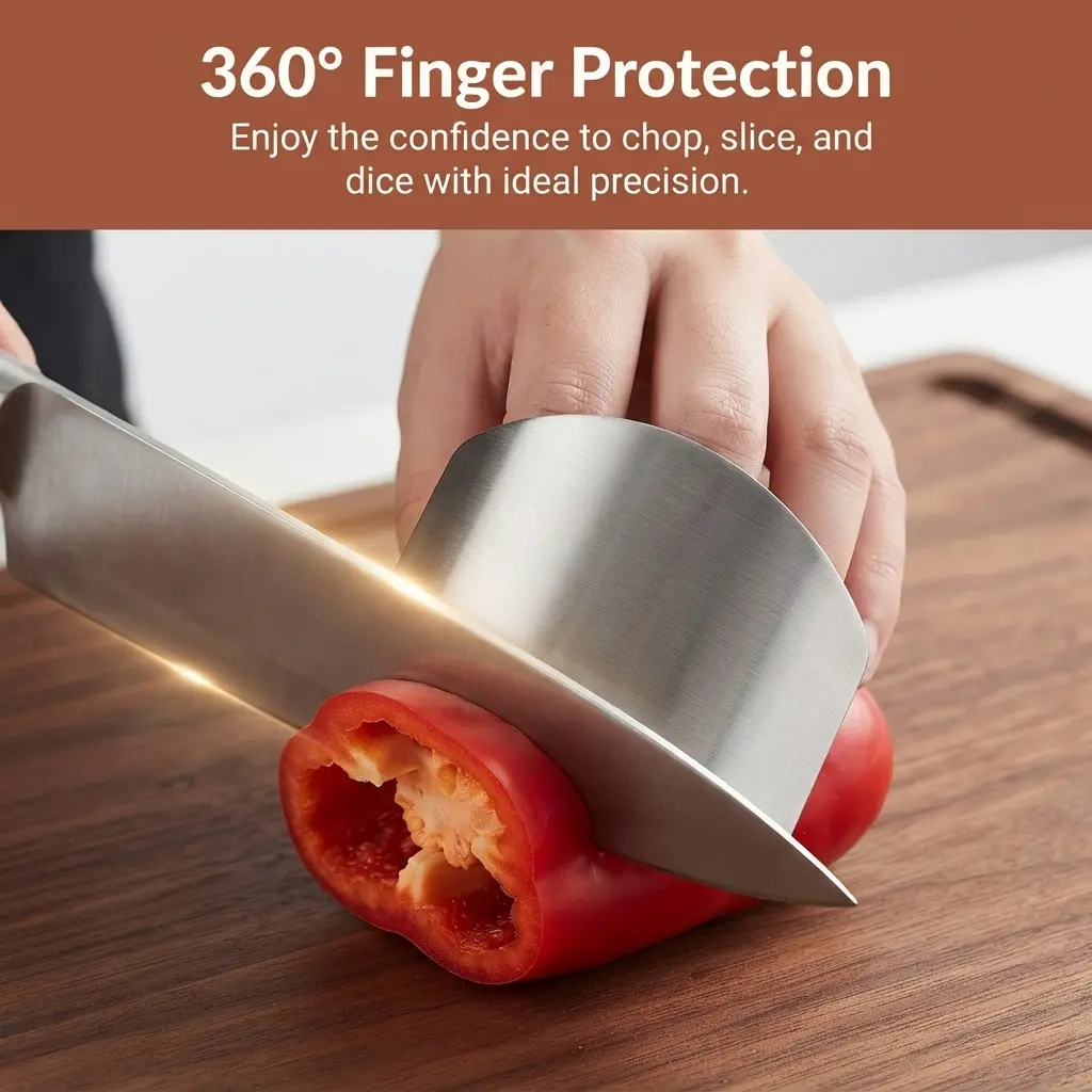 Safety Stainless Steel Finger Guard, Reusable Anti-Cut Knife Protector, Essential Kitchen Tool for Dicing and Slicing