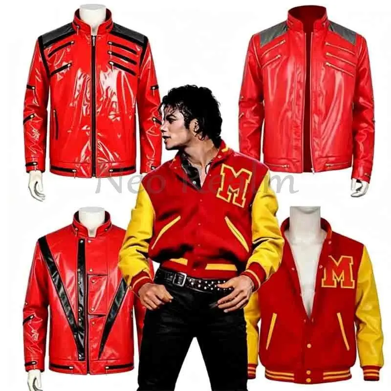 Pop Michael  Classic Red Jacket Cosplay Costume with Zippers Black Trimm Men Stage Performance Outfit Easter
