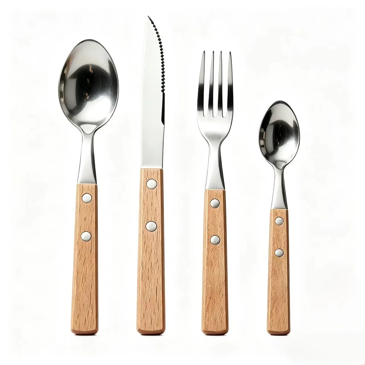 Four-Piece Wooden Handle Western Cutlery Set, 304 Stainless Steel Steak Knife Fork Spoon Set, Vintage Dining Utensils for Home Restaurant Hotel