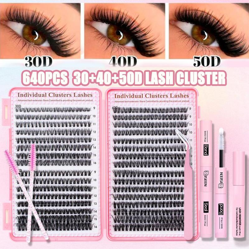 Individual Eyelash Extension Kit, 1 Set False Eyelashes Diy Cluster Lash with Eyelash Glue & Tweezers & Glue Remover, Professional Eye Enhancement Tools for Women, Makeup DIY Eyelashes Kit Natural Set