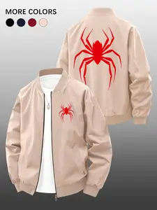 Men's Spring Summer Casual Jacket, Spider Pattern, Zipper Pocket Design, Loose Fit, All Seasons, Street Style, Daily Wear