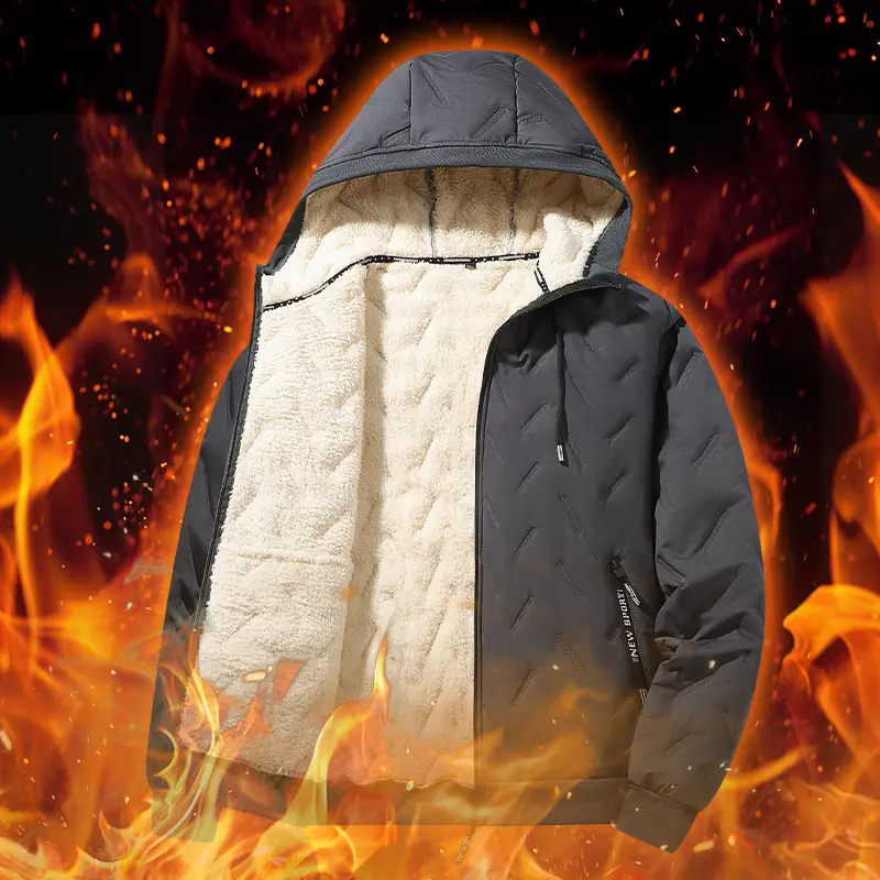 Men's Thick Winter Hooded Jacket - Longsleeves, Plain, Zipper, Outdoor, Casual, Polyester-Filled, Fleece-Lined, Windproof, Durable, Machine-Washable, Suitable for Arctic Trips & Daily Commutes, Menswear Coat Top