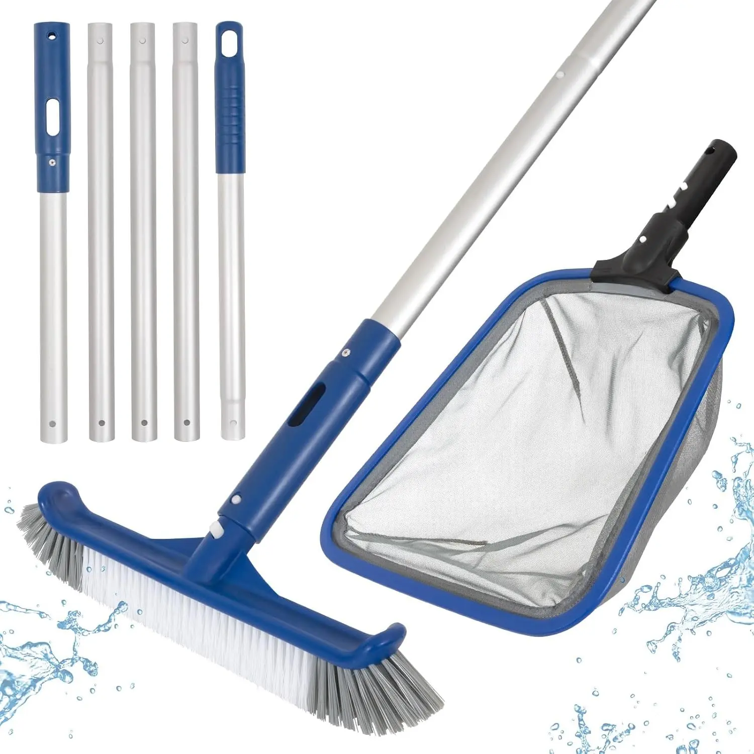 Pool Cleaning Kit, 14.5'' Pool Brush Head & Ultra Fine Mesh Pool Skimmer Net with Pole, Aluminum Frame Pool Net Skimmer & Pool Brush with Pole, Pool Net & Pool Brushes for Cleaning Pool Walls with PoleGift