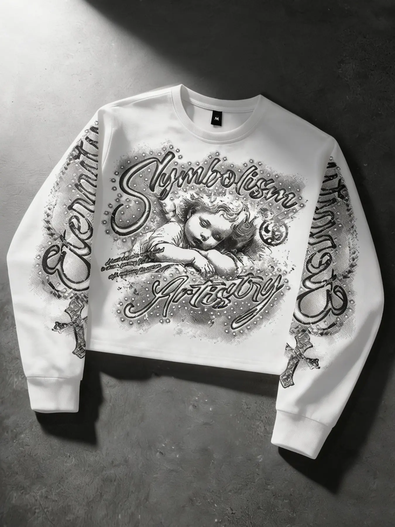 "Beautiful Angel" Print Long-Sleeve T-Shirt – Unisex/Couple Style. A new casual, loose-fitting, cropped long-sleeve tee featuring an aesthetic Euro-American streetwear vibe and American retro style (Y2K) Clothes.