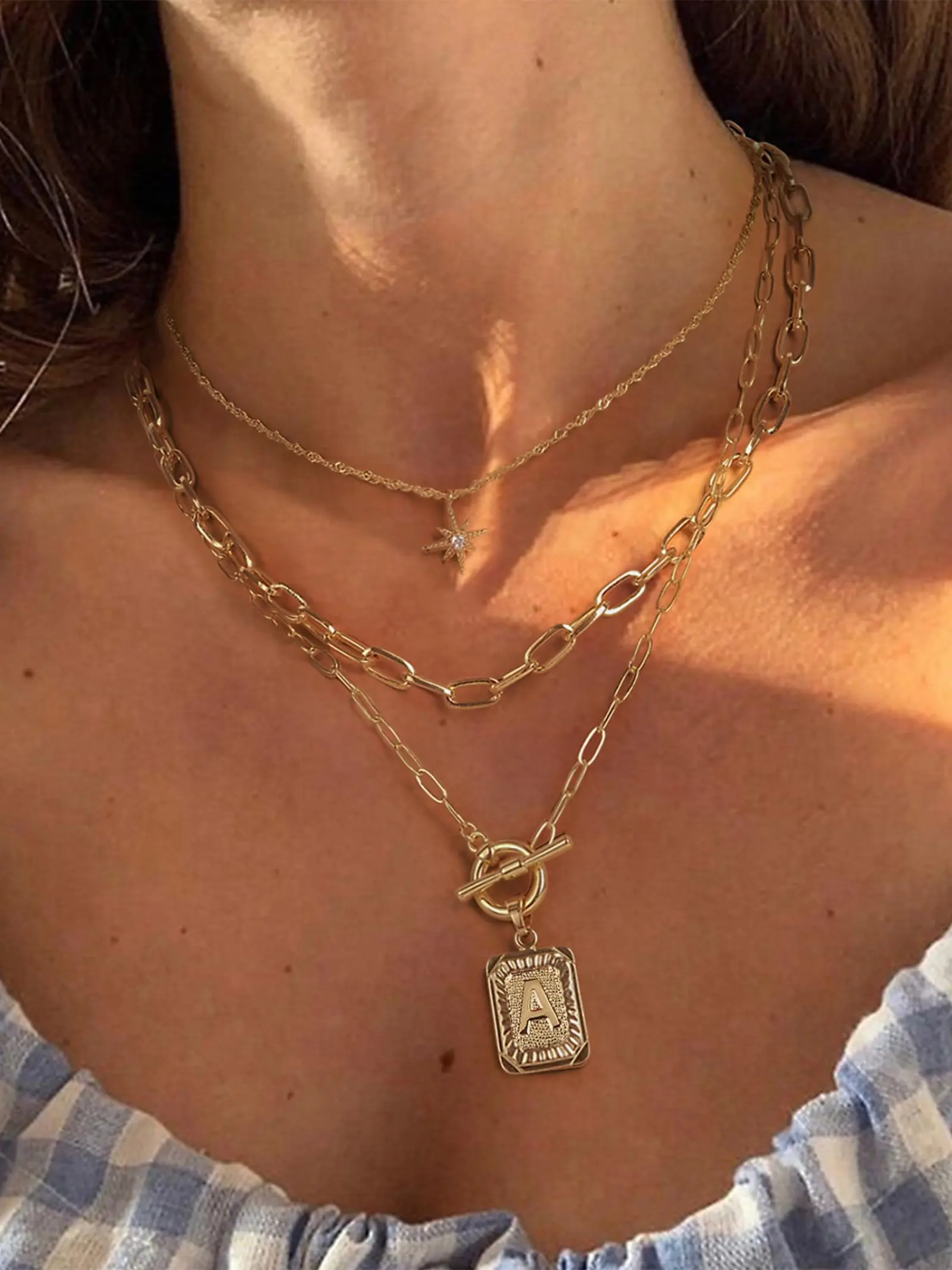 3 Layer Necklaces for Women, Dainty North Star Cz Pendant, Stainless Steel Chain, Personalized Jewelry Gift, Birthday Christmas Holiday