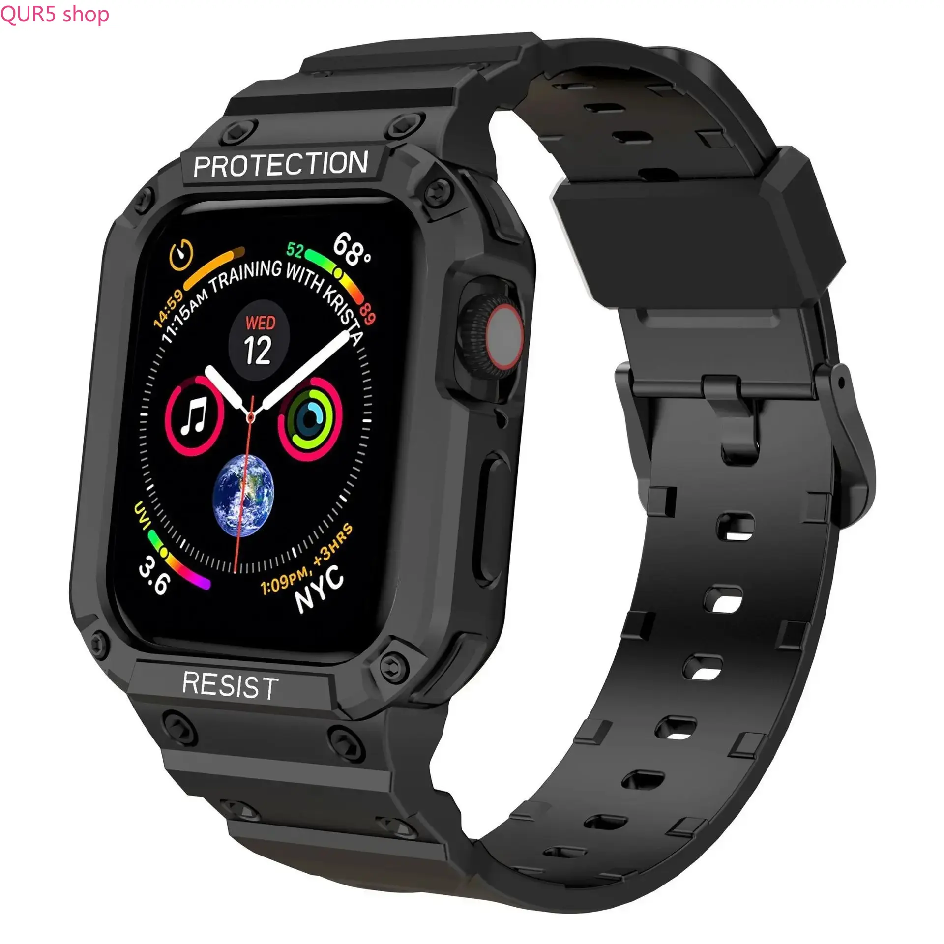 2-in-1 Integrated TPU Case & Band for Apple Watch, Rugged Heavy-Duty Shockproof Protective Sport Wristband, Compatible with iWatch SE Series 3 4 5 6 7 8 9, Fits 38mm–45mm, Anti-Drop All-Round Protective Watch Strap for Daily Sports