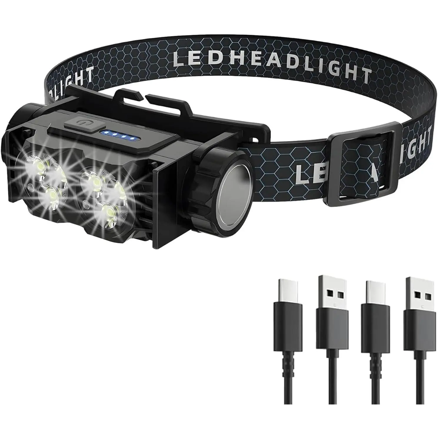 2-Pack LED Headlamp Rechargeable – Super Bright Magnetic Headlight with Type-C Fast Charging, Waterproof, Real-Time Power, Lightweight, 120° Adjustable Beam, Compact for Camping, Hiking, Work, BlackGift.