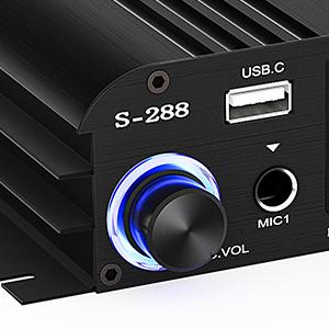 S-288 4 CH Bluetooth 5.0 Home Audio Amplifier, RMS 45Wx4, Max 600W HiFi Stereo Power Amplifier USB, SD, FM Class D Speaker Amp for Home Theater Karaoke, with Power Adapter & Rete Control
