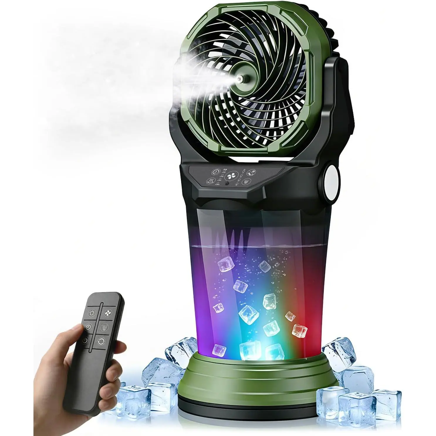 Portable Misting Fan with Remote, 2L Water  & 2  Modes, 30000mAh Rechargeable Outdoor Cooling Fan, 4 Wind Speeds, 3 Timers, 120° Oscillation, RGB Lights & Flashlight for Camping Beach Patio