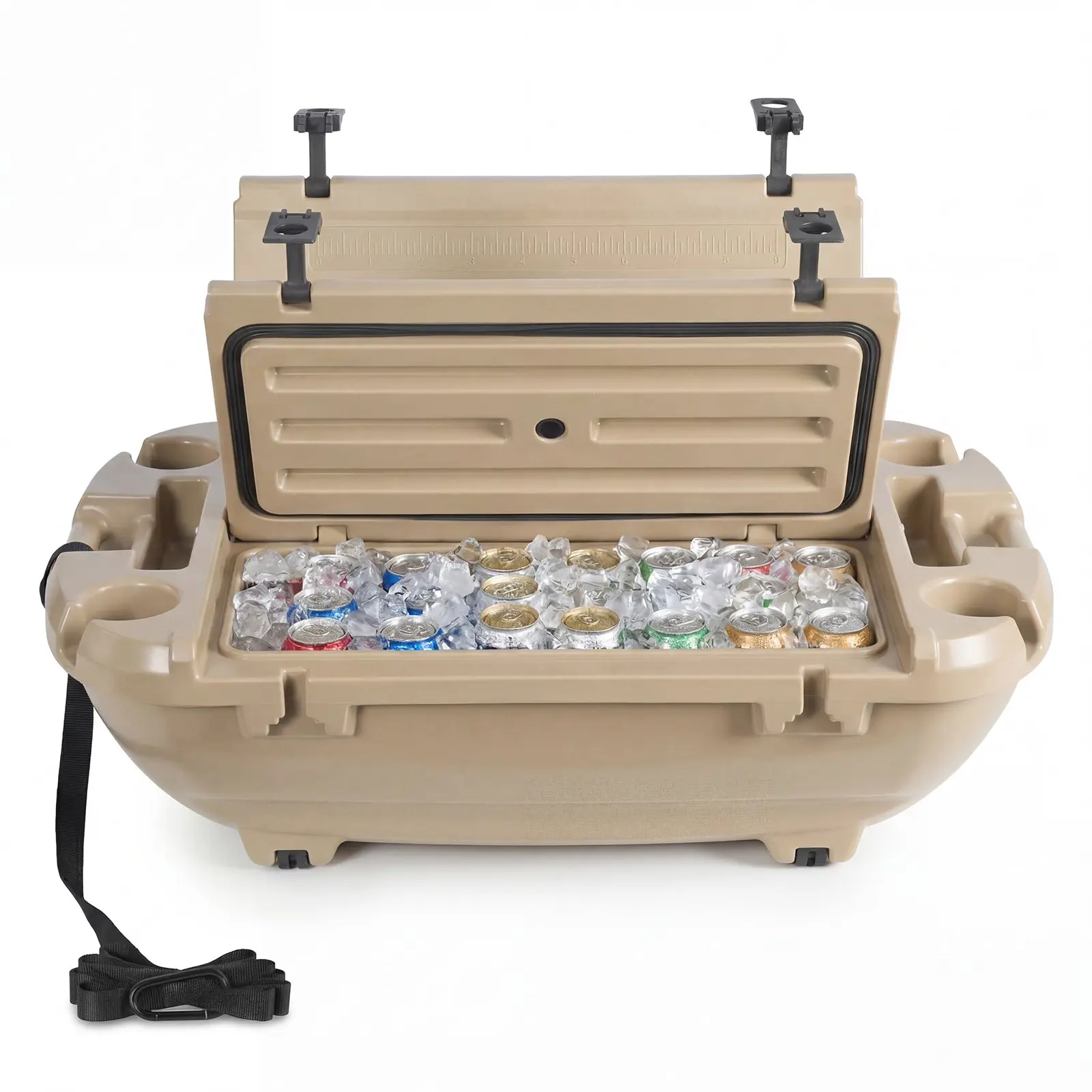 VEVOR Boat-Shaped Floating Cooler, 40 QT LLDPE Plastic Water/Land Cool Ice Chest with Dry Storage & Tow Rope, Floating Stable Amphibious Drink Cooler for Lake, Pool, Beach, Apricot