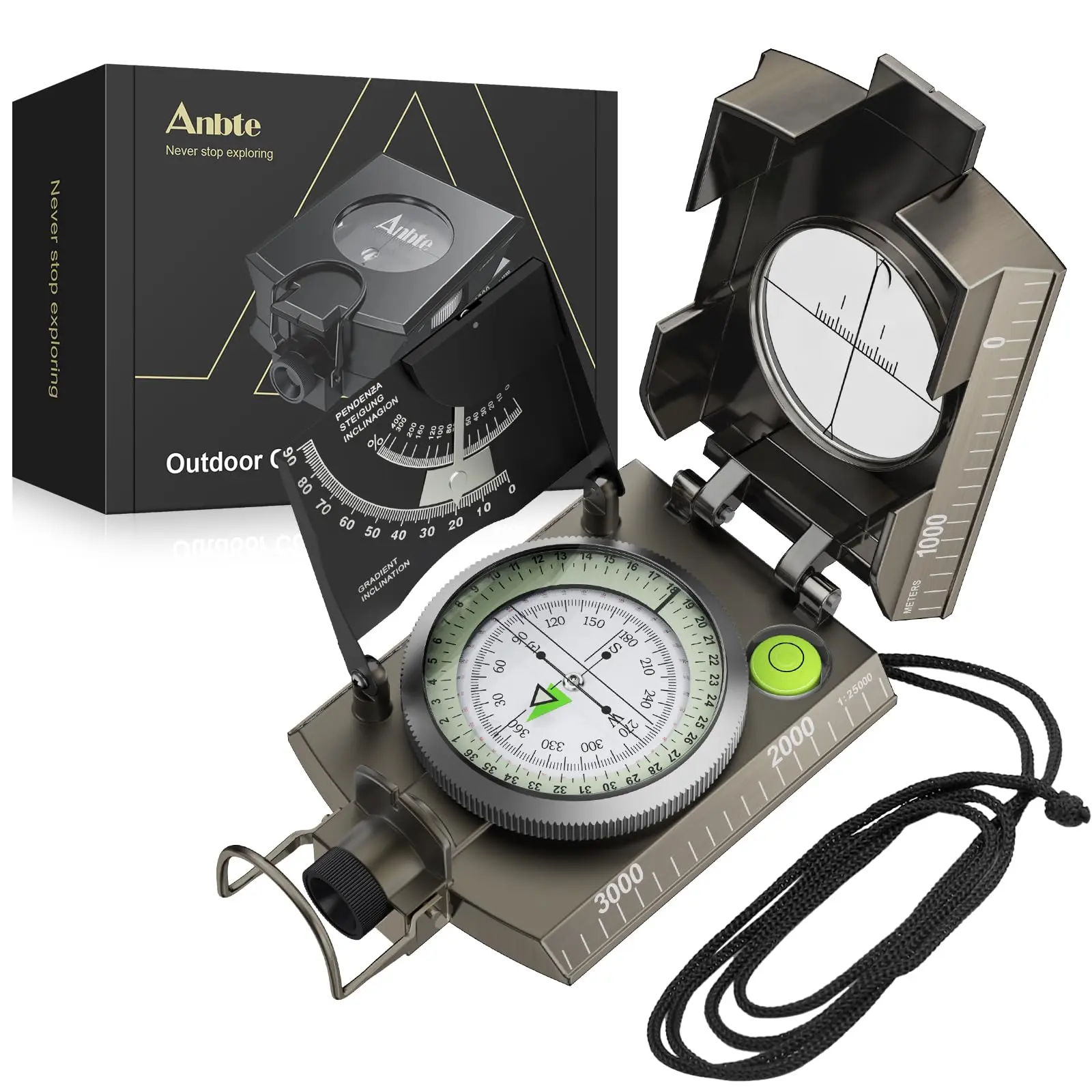IP65 Waterproof Metal Sighting Compass with Clinometer, Portable Survival Navigation Gear for Hiking Hunting Camping Geology