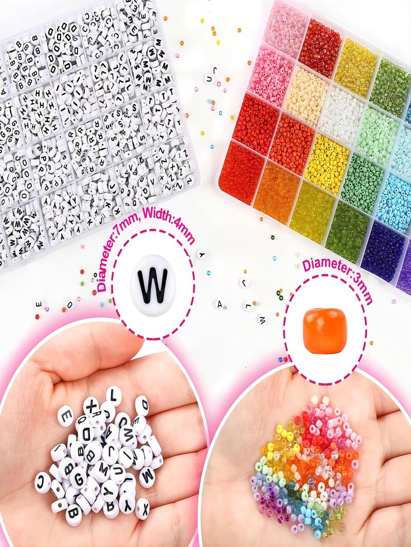 2 Box/11000pcs 3mm Glass Seed Bead & 1200pcs Letter Bead, DIY Jewelry Making Tool Kit For Necklace, Bracelet, Wristlet Keychain Making, Pride 2025, LGBTQ