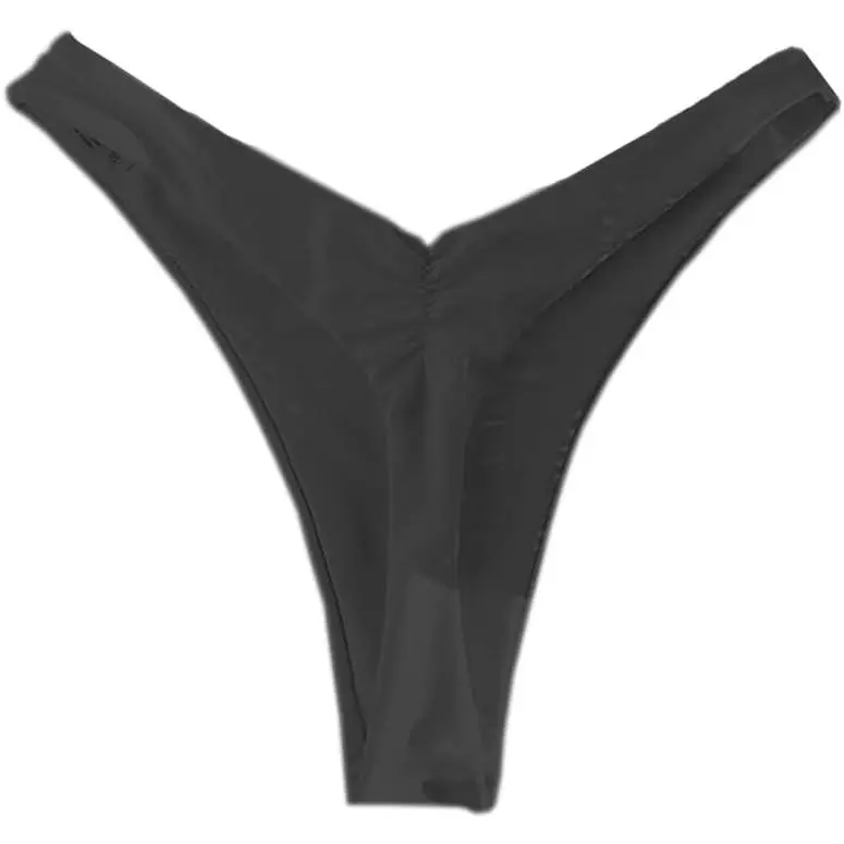 Women's Ruched Back Bikini Bottoms High Cut Bathing Suit Bottoms Cheeky Thong Swimsuit Bottom