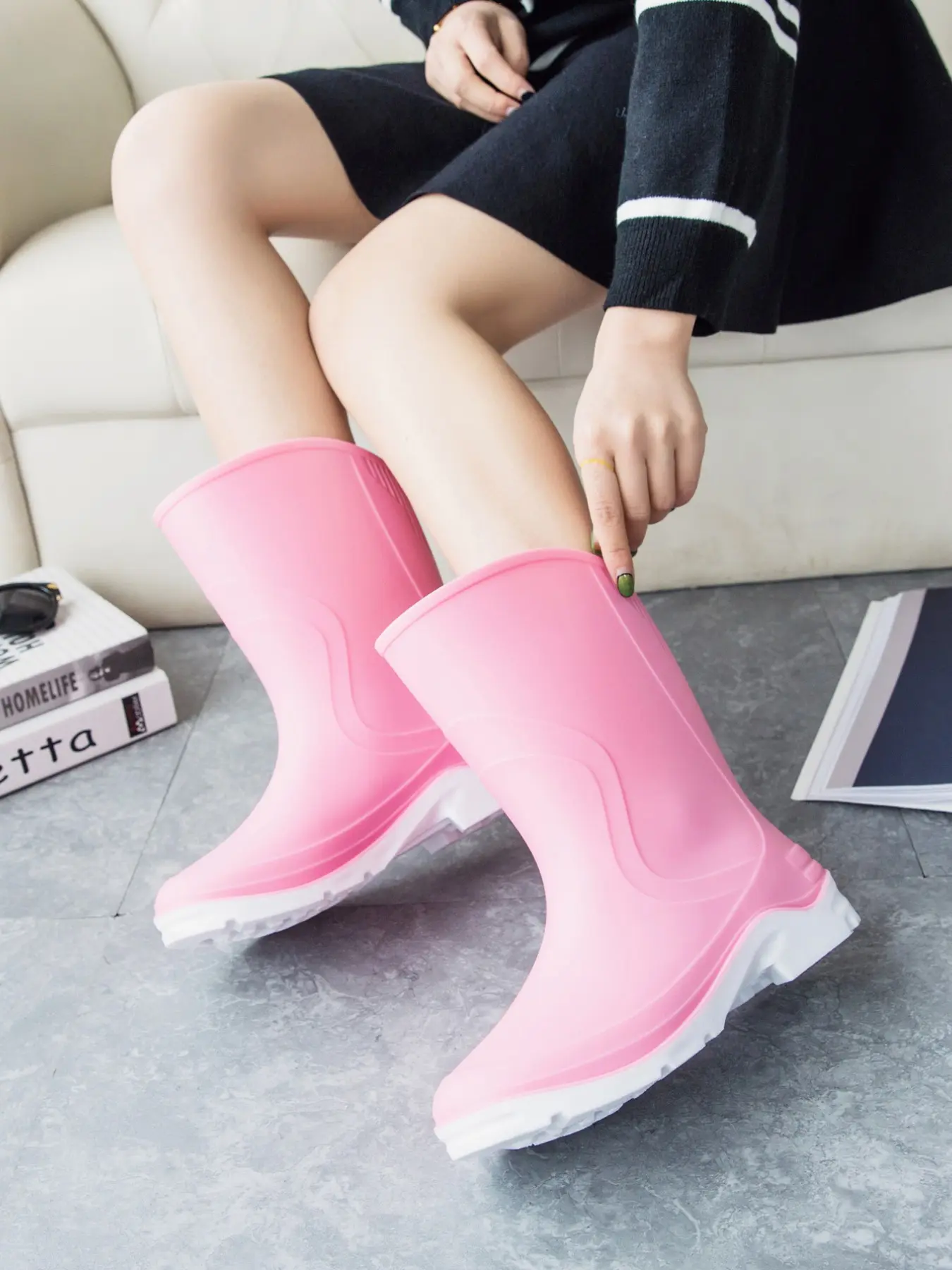 2026 Summer New Arrival, Solid Mid-Calf Waterproof Rain Boots, Non-Slip Thick Sole Rubber Water Shoes, Lightweight Wear-resistant Wellies, Daily Rainy Commute Footwear, Outdoor Farming Waterproof Boots, Easy Clean Versatile Women Wading Shoes