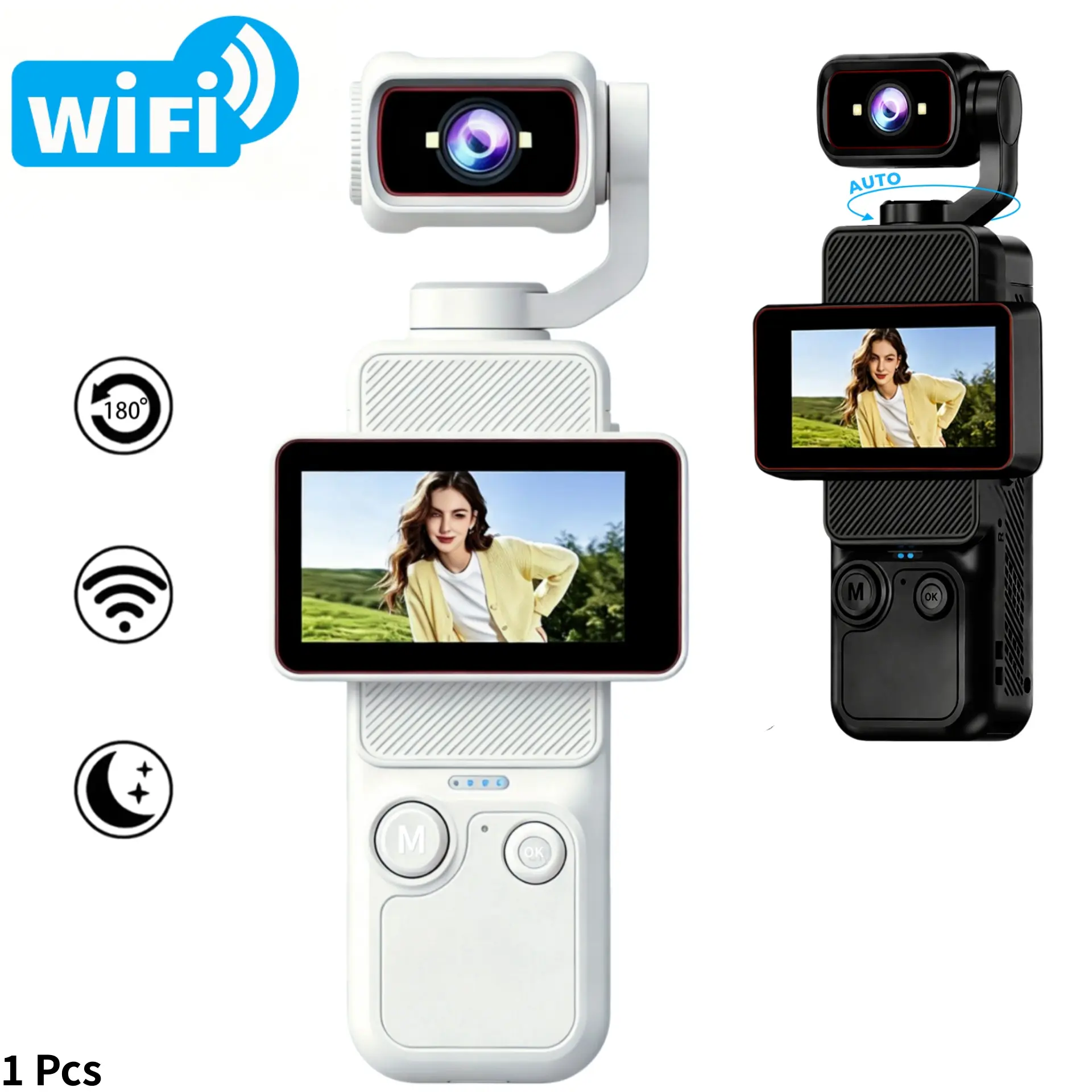 Video Camera with 360° Rotating Lens, Compact Vlogging Camera with Flip Screen and 6X Zoom, WiFi Portable Camera for YouTube & TikTok, Travel, Outdoor Recording, Content Creators and Personal Videos, HD Vlogging Camera