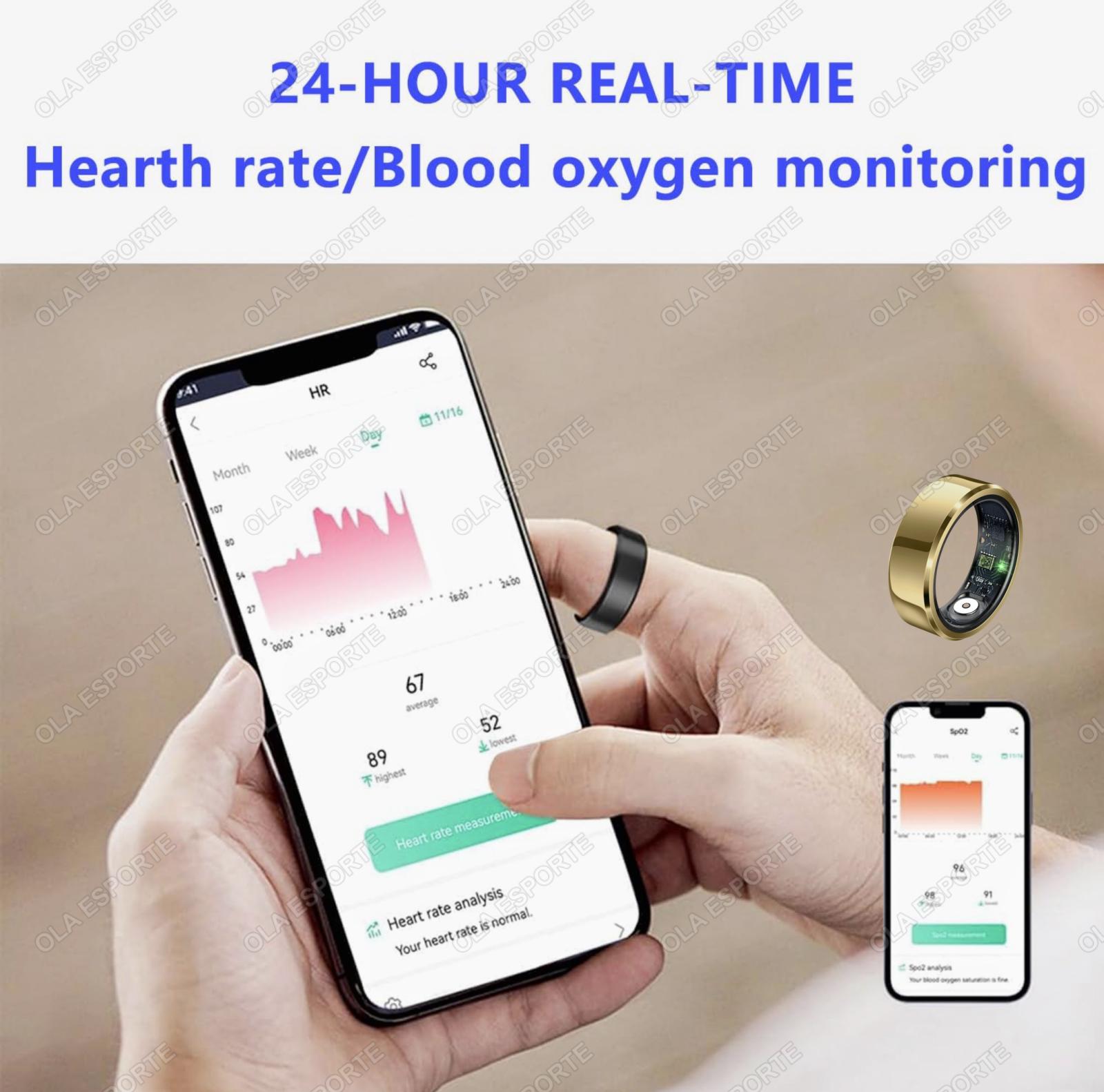 Health Smart Ring Blood Pressure Heart Rate Sleep Monitor IP68 & 5ATM Waterproof Multi Sport Mode for Men Women