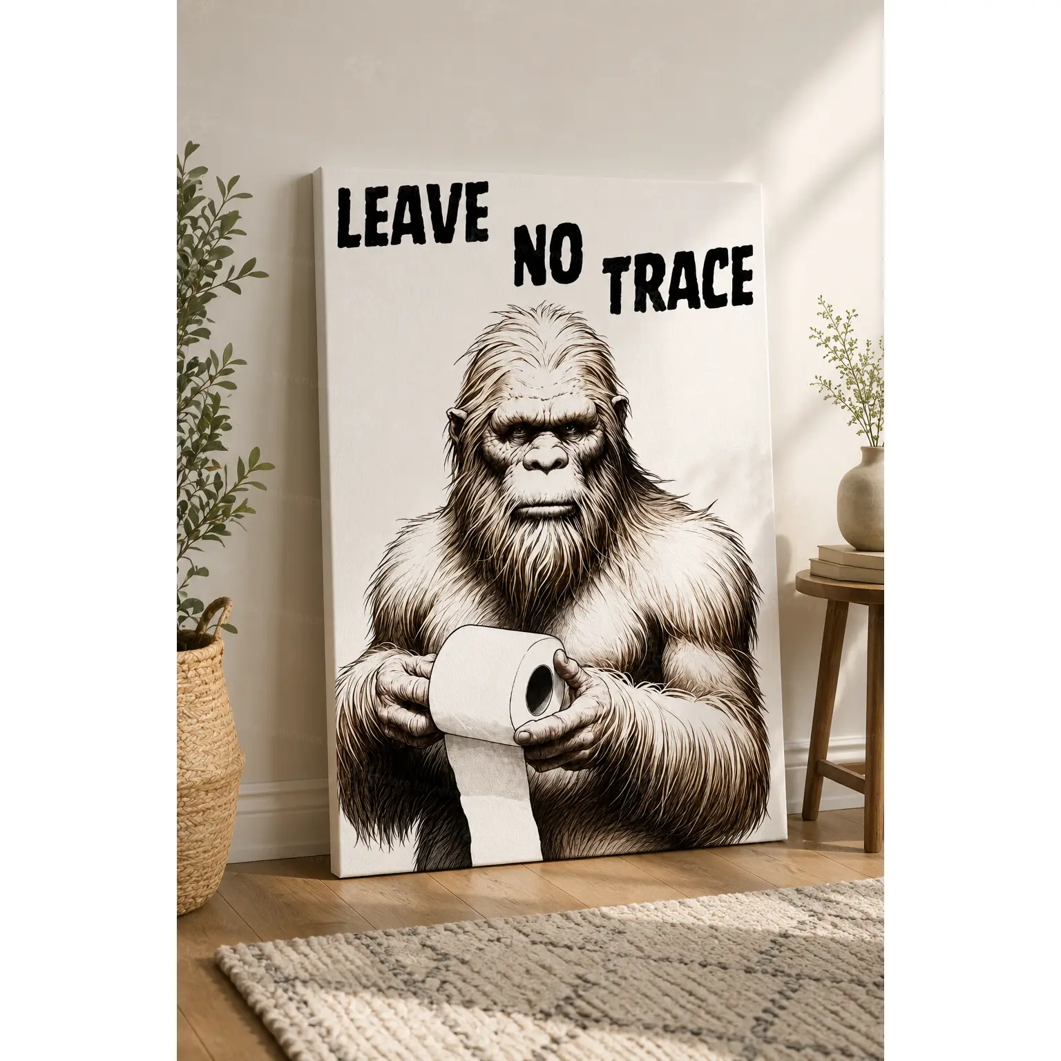 2D Flat, 1pc  Vintage Sasquatch And Toilet Humorous Art Canvas Poster - Rustic Wall Decoration for Man Cave, Garage, Office, Or Bar - Measures  Perfect for Garage Decor| Quirky Decoration| Wall Decor