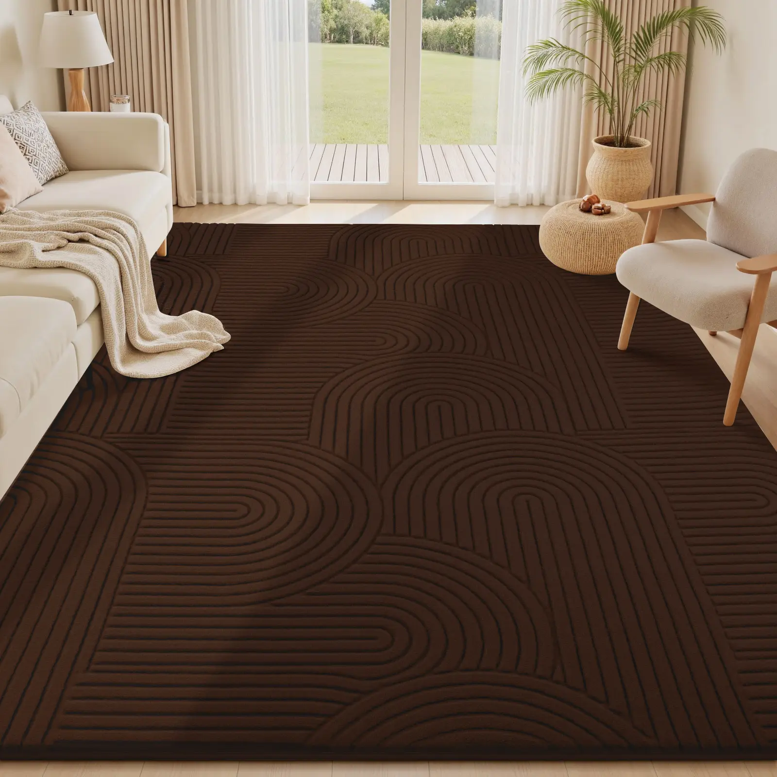 FAMVAL Unisex Big-Size Luxury Fluffy Rectangle Area Rug - Curved Line Jacquard Pattern, Soft Thick, Wrinkle-Resistant, Anti-Shrink, Machine Washable for Living Room, Kid Room, Nursery