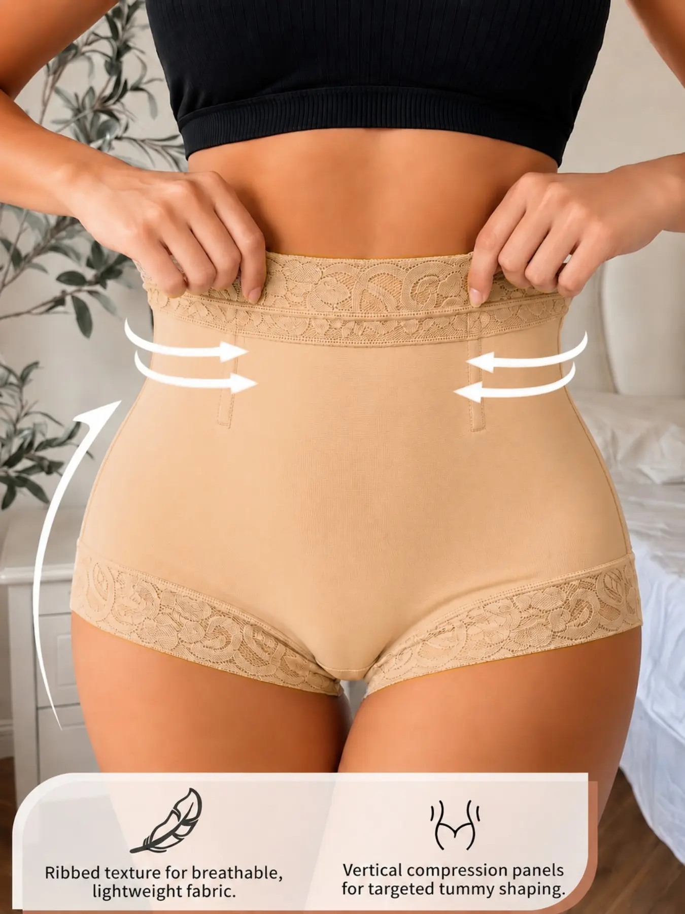 1 Count Women's High-Waist Lace Tummy Control Bottoms, Colombian, Fajas, Butt Lifter Shapewear Shorts, Butt Enhancing Strong Support Shapewear, Tight-Fitting Panties, Comfort High Compression Bottoms For Daily & Sports