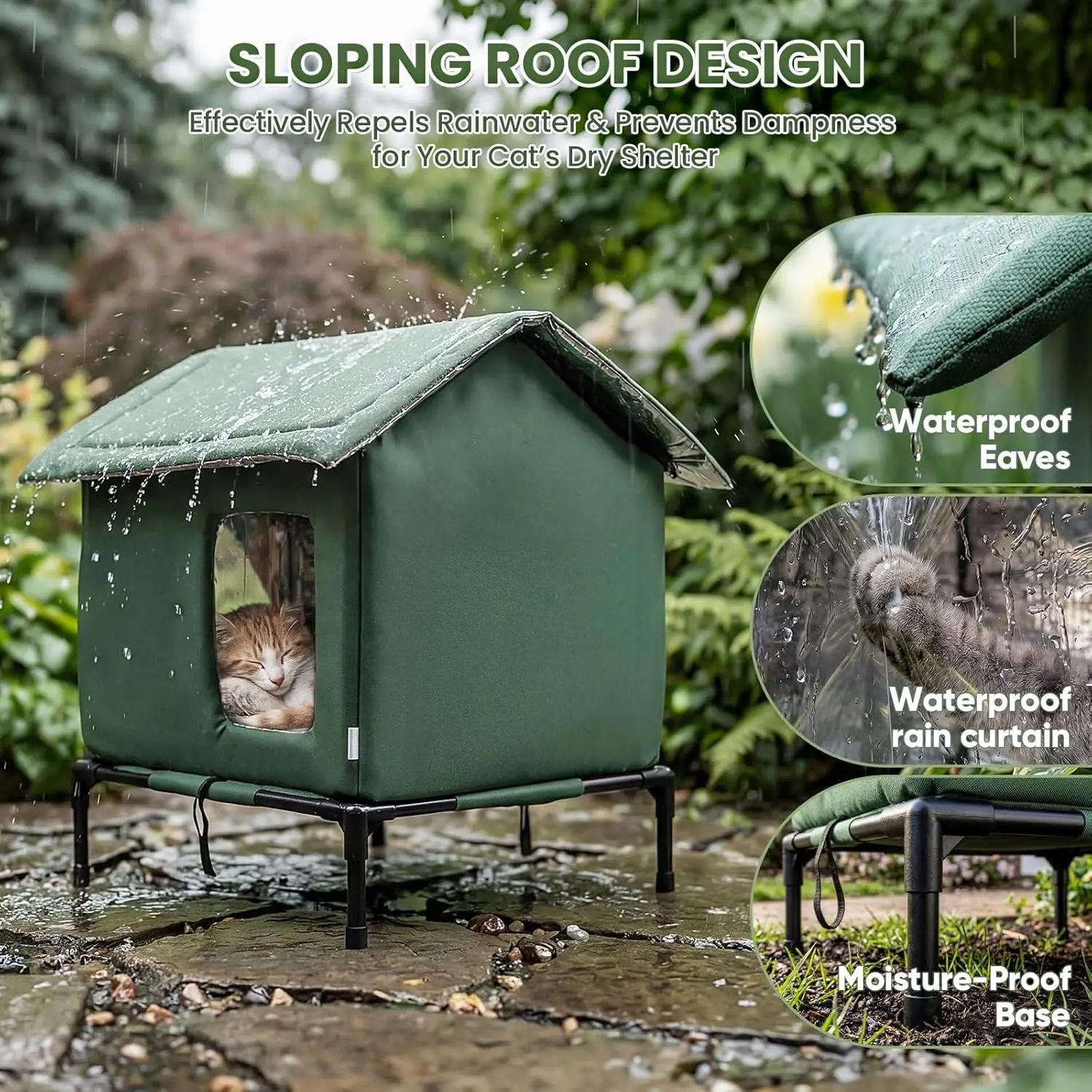 Outdoor Insulated Cat House with Heating Pad, All-Season Indoor Outdoor Cat Shelter, Winter Warm Easy Assembly Pet House, 1 Piece Set