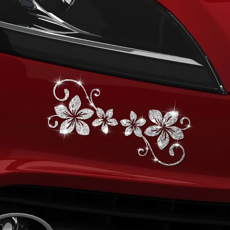 Shiny four-leaf rattan flower car sticker Shiny sticker plant flower pattern self-adhesive no residual glue easy to install suitable for cars, trucks, motorcycles, glass Windows, laptops