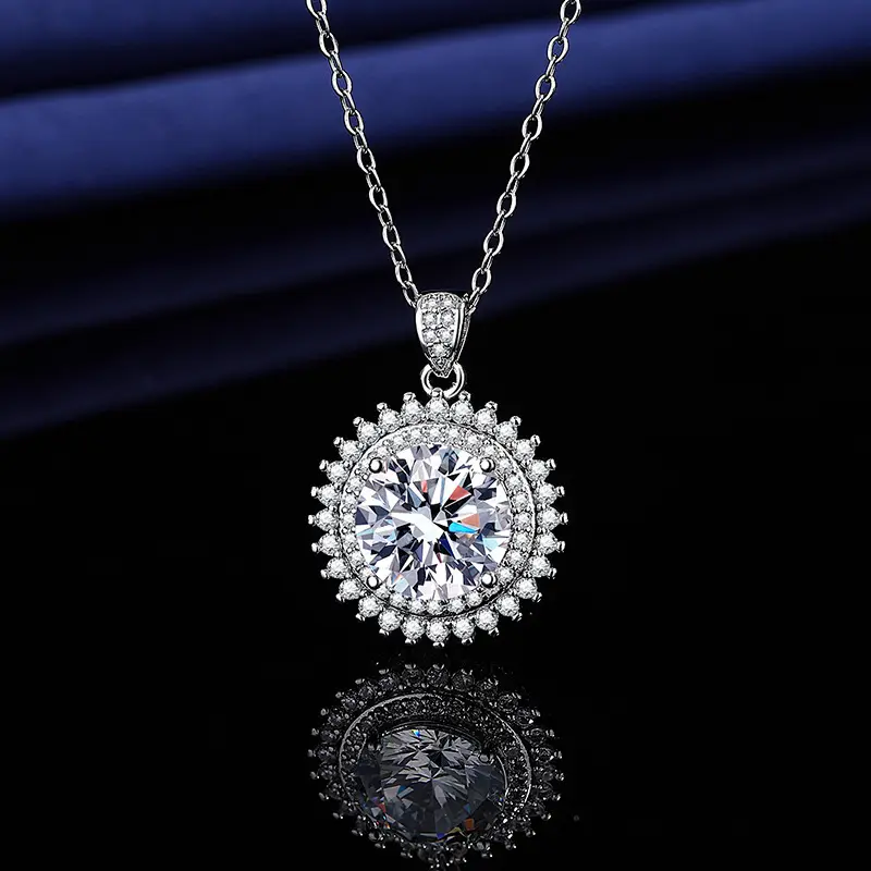 Female Elegant Sunflower Moissanite Jewelry Set, 5 Carat PT950 Plating Copper Ring-Necklace-Earrings, Sparkling Set for Engagement Anniversary Christmas Gifts