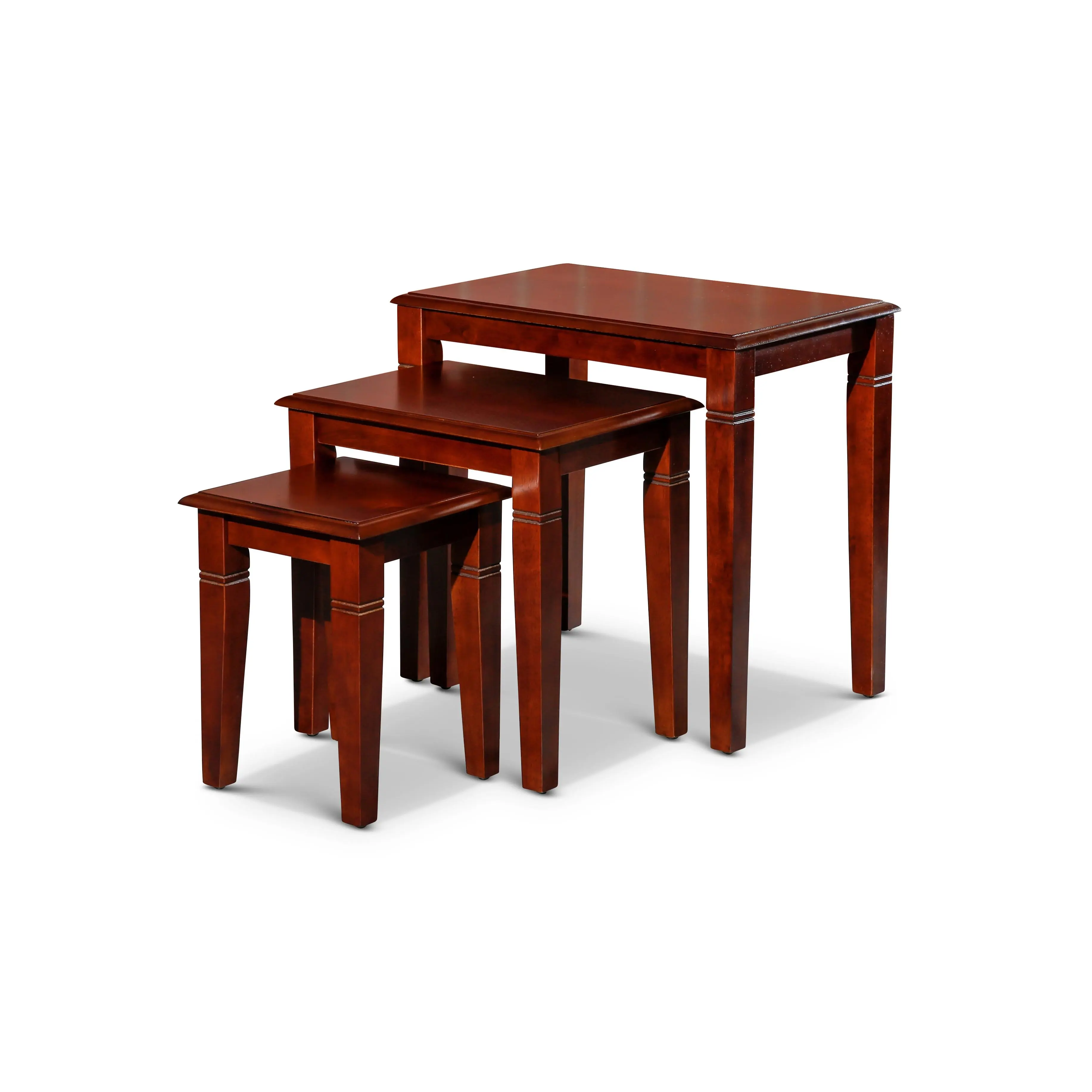 Nokaa 3-Piece Nesting Table Set Cherry Finish Rubber Wood Stackable Accent Tables for Living Room, Bedroom, Small Apartment, Multiple Sizes Space-Saving Coffee Tables