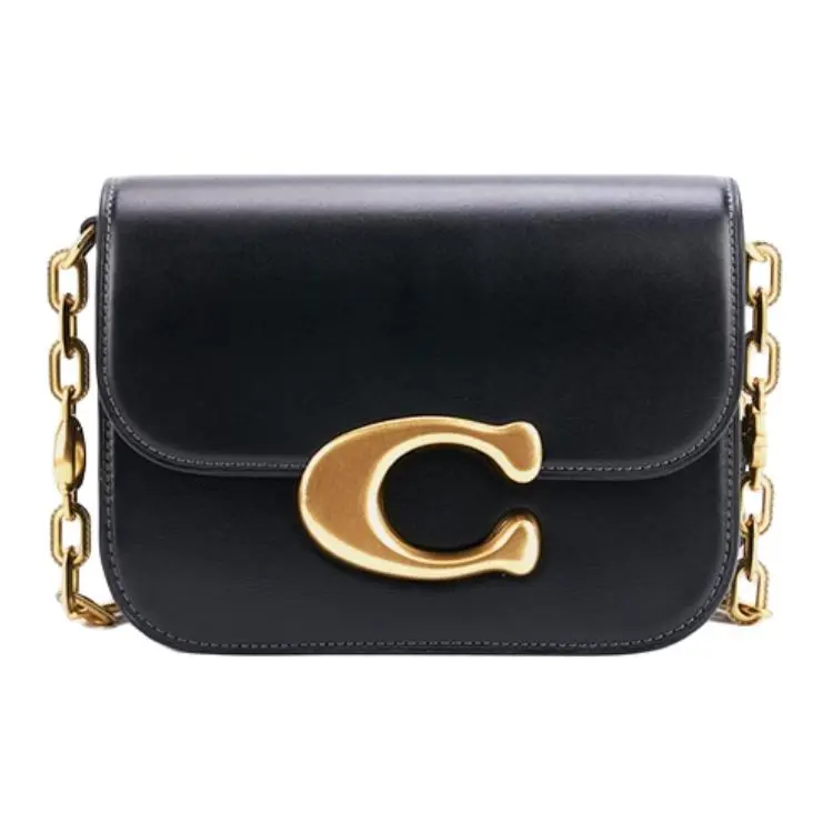 Coach Idol 21 Crossbody Shoulder Bag for Women, Gold Logo Magnetic Closure, Black Genuine Leather