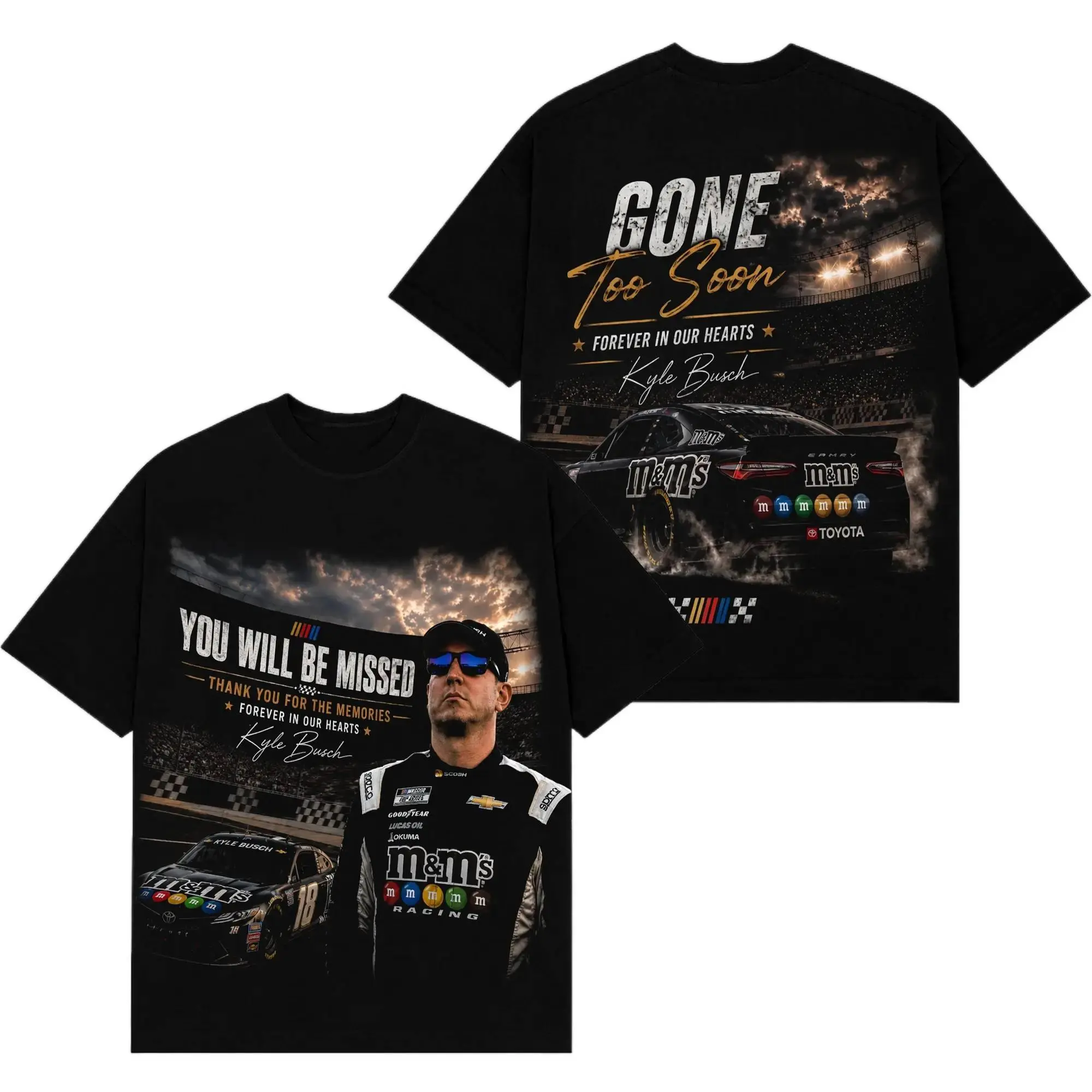 [Sale Up To 50%] Unisex Kyle Busch RIP Gone Too Soon T-Shirt, Vintage NASCAR Racing Graphic Tee, TikTok Viral Motorsport Fan Shirt, Heavyweight Oversized Cotton Streetwear, Memorial Racing Apparel