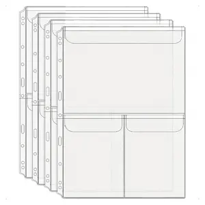 8pcs A4 Ring Binder Pocket File Folder PVC Document Organizer Pouches Art Portfolio for Document Storage Transparent Sheet Protectors