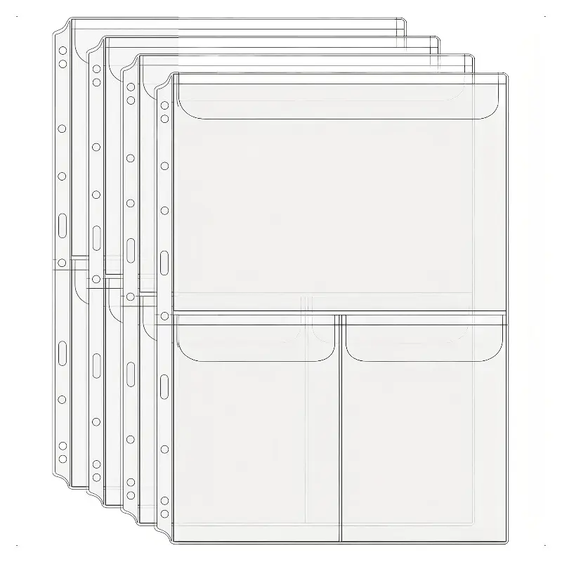 8pcs A4 Ring Binder Pocket File Folder PVC Document Organizer Pouches Art Portfolio for Document Storage Transparent Sheet Protectors