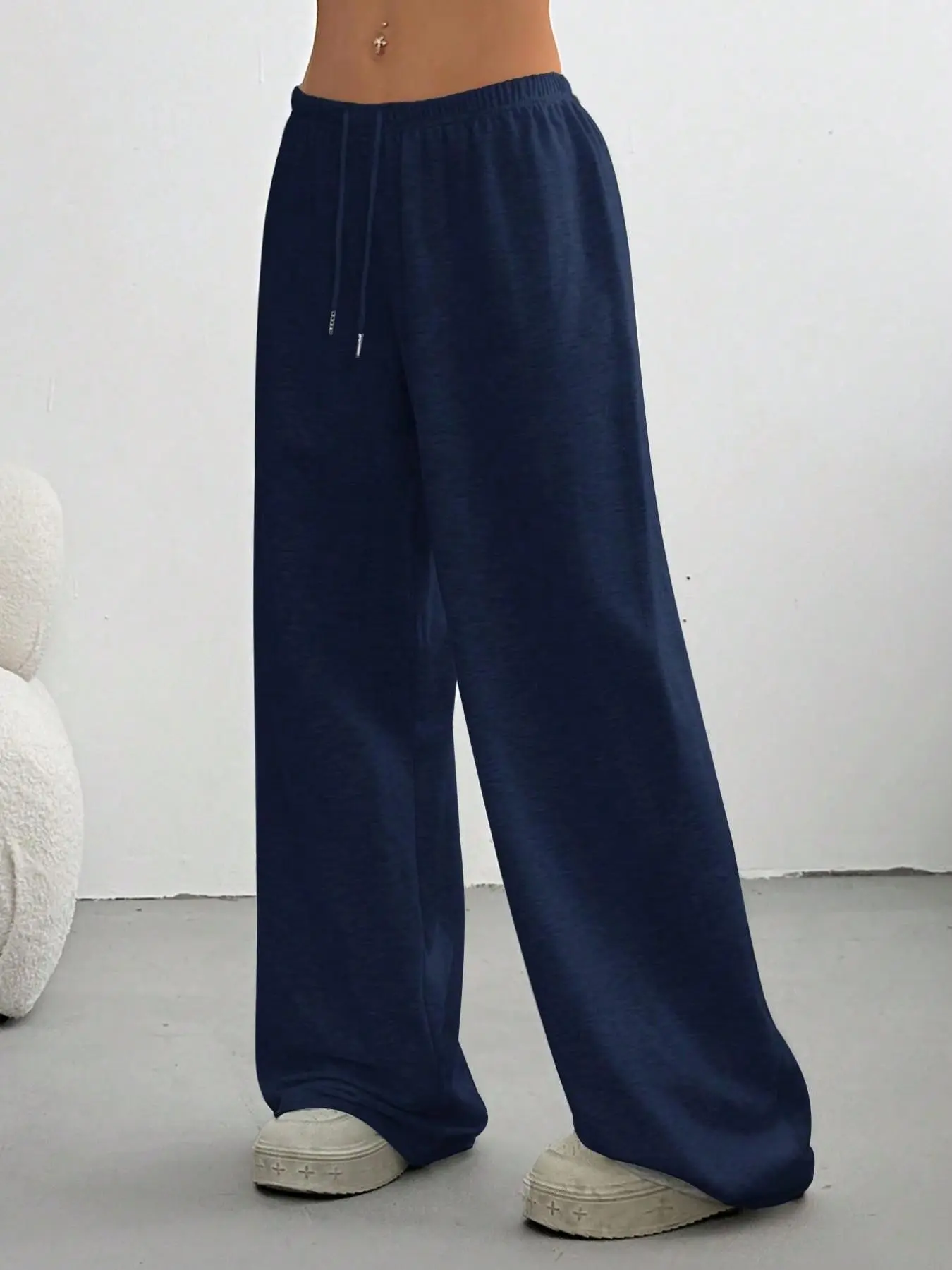 Solid Color High Waist Straight Leg Pants, Simple Sporty Sweatpants, All-Season Versatile Elastic Waist Long Pants, Tie-Waist Wide Leg Casual Pants, Casual Sportswear Pants