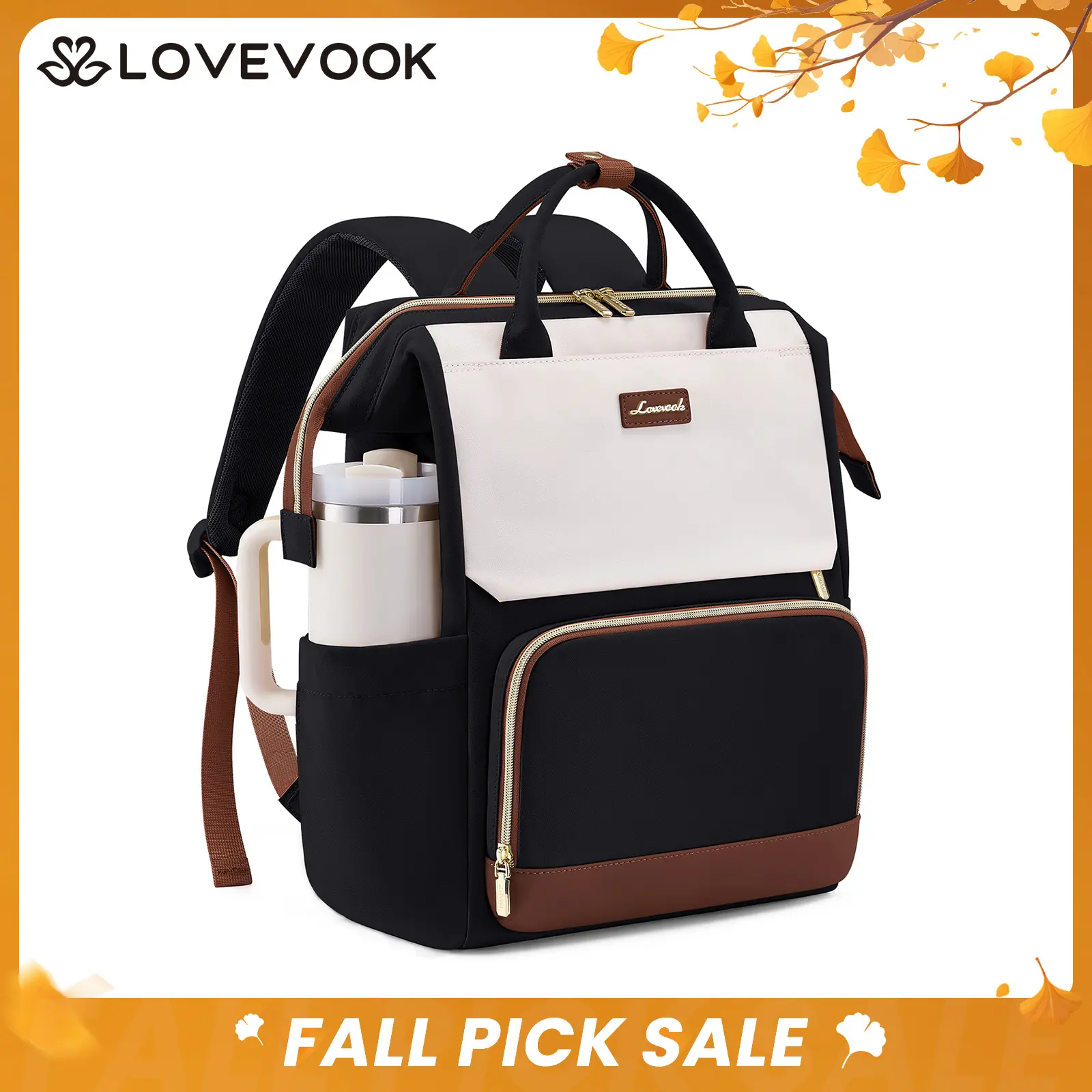 LOVEVOOK Laptop Backpack for Women with Giant Tumbler Holder Pocket, 15''/17'' Travel Work Backpack Purse for Nurse Teacher, Waterproof Backpack College Bookbag Cute Casual Daypack for Girls. outdoorfun