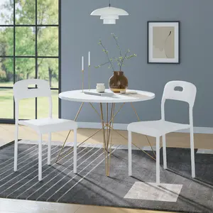 Ergonomic Stackable Dining Chairs Set of 2 – Modern Plastic Seats with Durable Metal Legs – Waterproof, mark-Resistant, Easy Assembly – Versatile for Kitchen, Dining, Office, Outdoor – White/Black