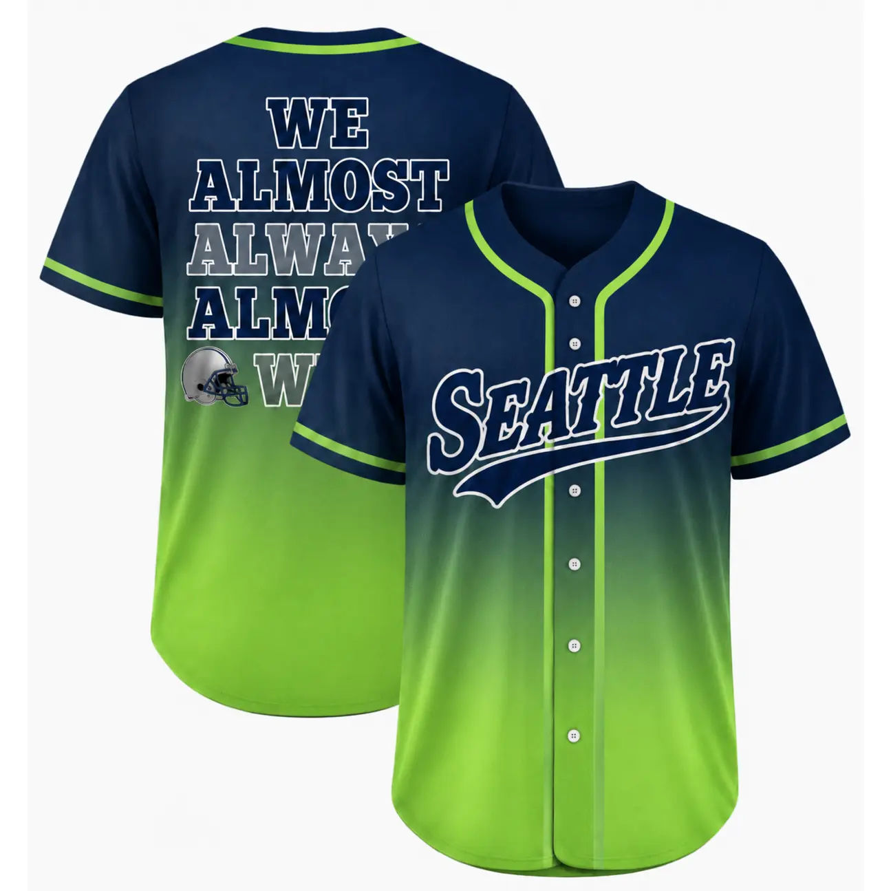 Gradient City Graphic Button‑Up Baseball Jersey, Short Sleeve Casual Raglan Shirt For Sports Fans, Football Inspired Top For Sports Game Day And Everyday Casual Outfit