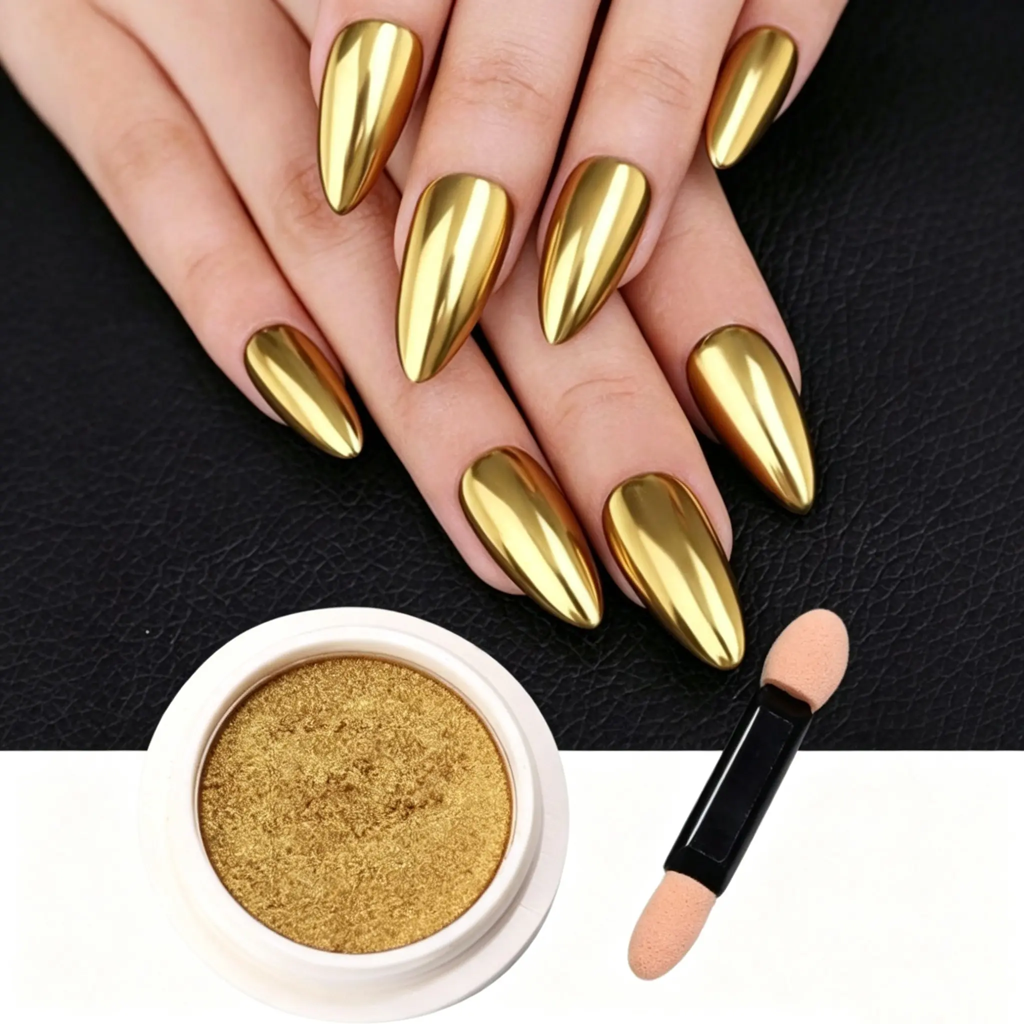 Golden Chrome Mirror Nail Powder, Gold Glitter Nail Art Decoration, Nail Art Supplies, Equipped With 1 Application Tool, Nail Glitter Powder 0.5g/Bottle