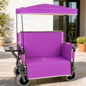 ARCH 3-in-1 Collapsible Wagon Cart with Canopy & Folding Table, 500lbs Heavy Duty Utility Wagon, 180L Storage, Convertible Bench Seat, All-Terrain Wheels, for Camping Beach Garden Tailgate Purple, Purple Color Options, Steel Material