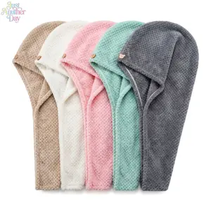 5 Pack Cute Bear Snap Button Pineapple Waffle Plush Dry Hair Cap, Thickened Coral Fleece Ultra Water Absorbent Fast Drying Hair Turban, Soft Bathroom Shower Hair Wrap Towel for Long Hair Ladies Daily Use