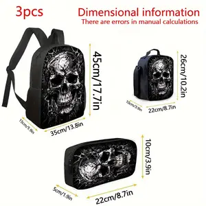 [Autumn Gifts] 3pcs Set, Skeleton Backpack, Large Capacity 17-Inch Casual Backpack for Laptops with Water Bottle Holder - Lightweight And Durable School Bag, Includes a Lunch Bag And Pencil Case, Perfect for Autumn Gifts And Home Decor, Unisex for Work, C