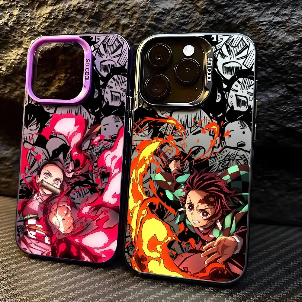 Matte Lavender Anime Phone Case with Wrap Frame, Independent Metal Lens, Pink Flame Design, Protective Hard Shell Accessory for iPhone 17,16,15,14,13,12,11 ProMax Plus Air
