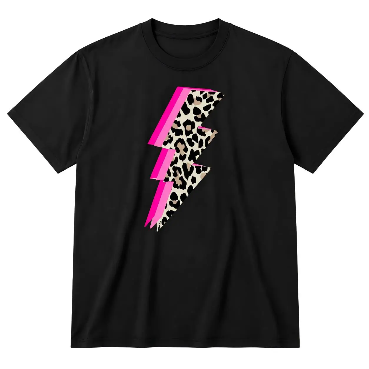 Women's Short-Sleeve Leopard Lightning Bolt T-Shirt - Pink Retro Animal Print Casual Streetwear Sports Top