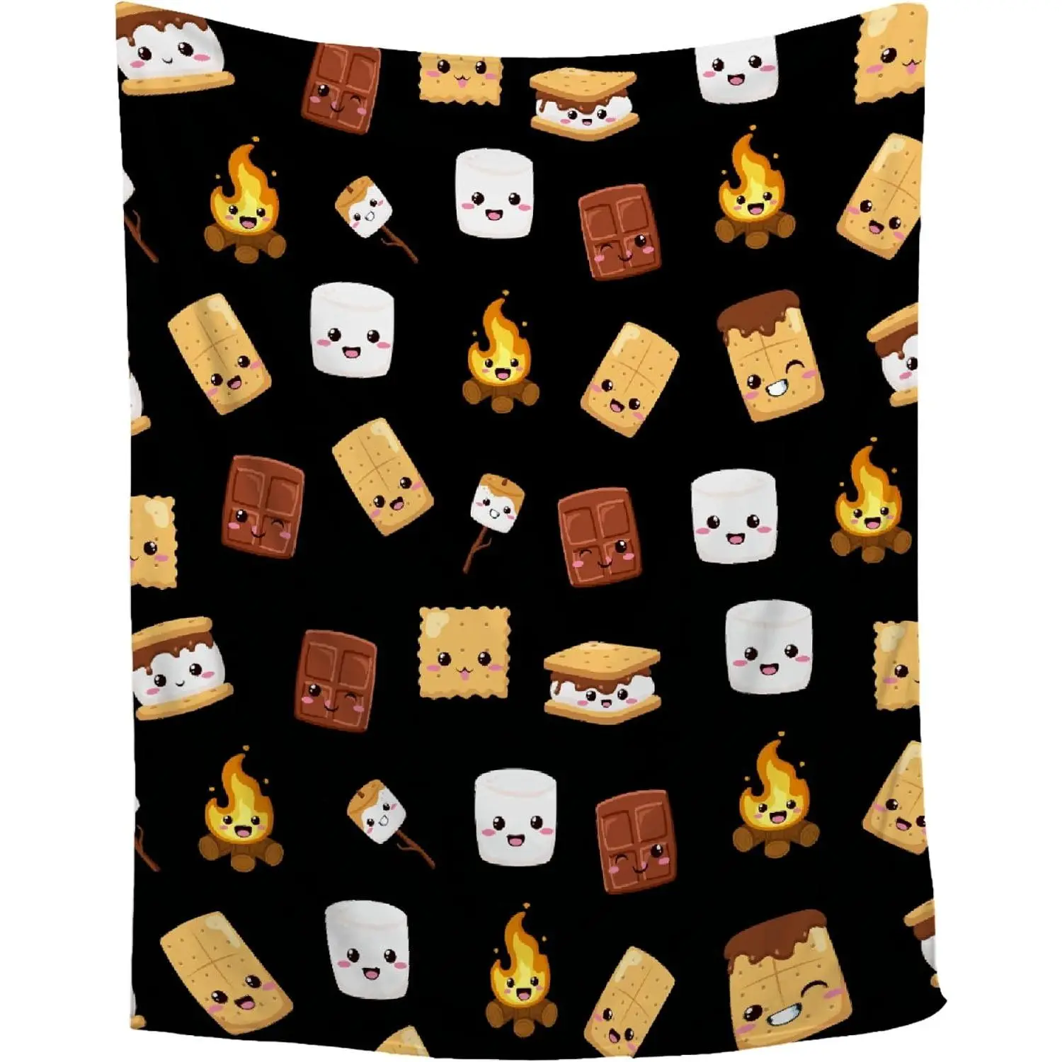 Cute S'Mores Marshmallow Cookie Blanket - Black Soft Plush Fuzzy Flannel Fleece Throw for Couch,  50"x40"