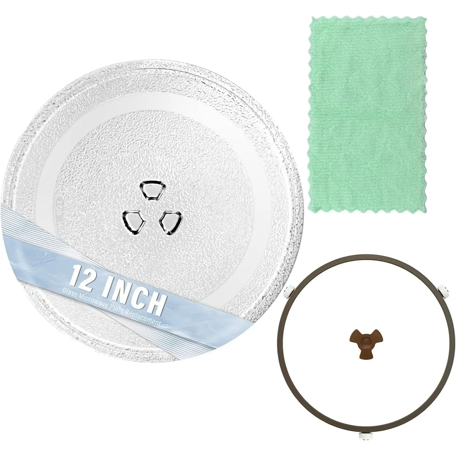 12" Glass Microwave Plate  for W10337247, W10494376 Microwave Turntable Tray Oven Rotating Dish Tray with Y shaped design for  Reheating and Even Heat Distribution