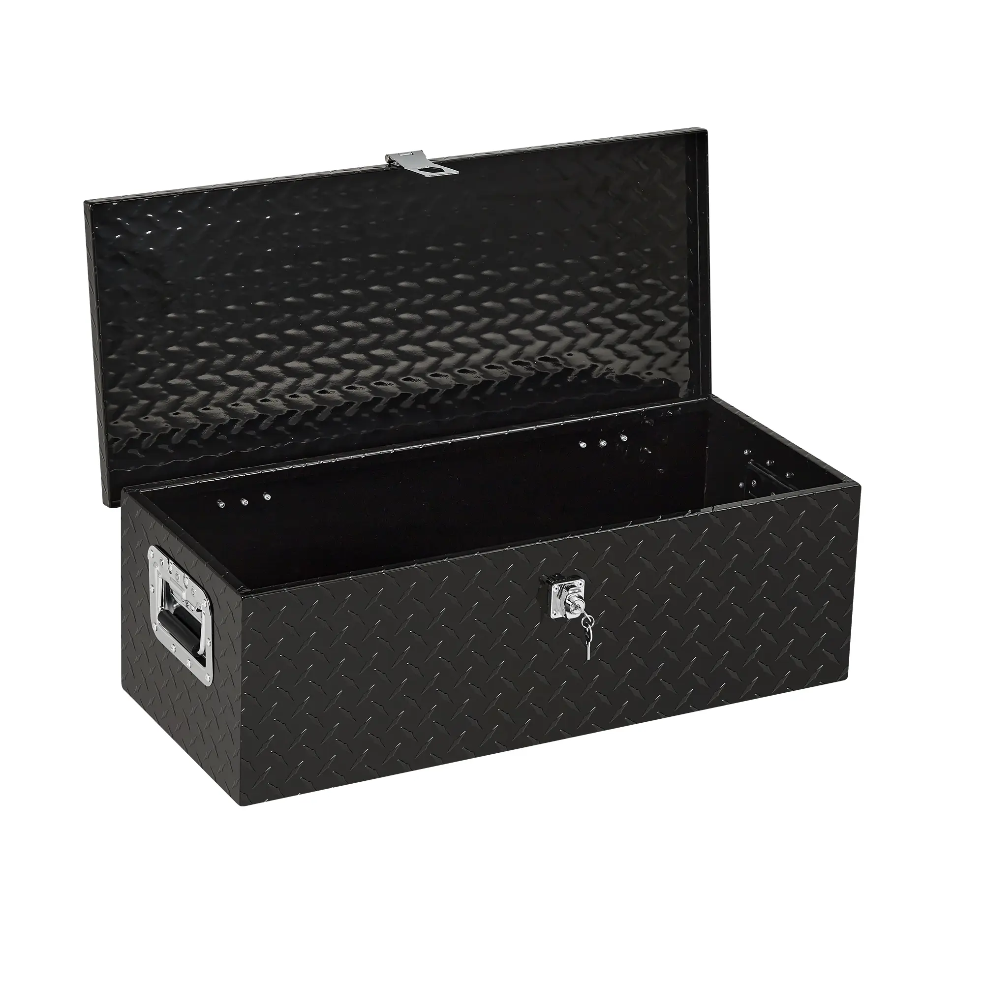 30x13x9.6 Inch Aluminum Truck Tool Box, Diamond Plate, Black Powder Coat, with Lock and Side Handles