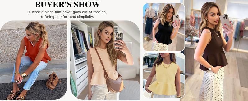 Saodimallsu Womens Sleeveless Babydoll Tank Tops Peplum Ruffle Crew Neck Ribbed Knit Summer Trendy Sweater Vest