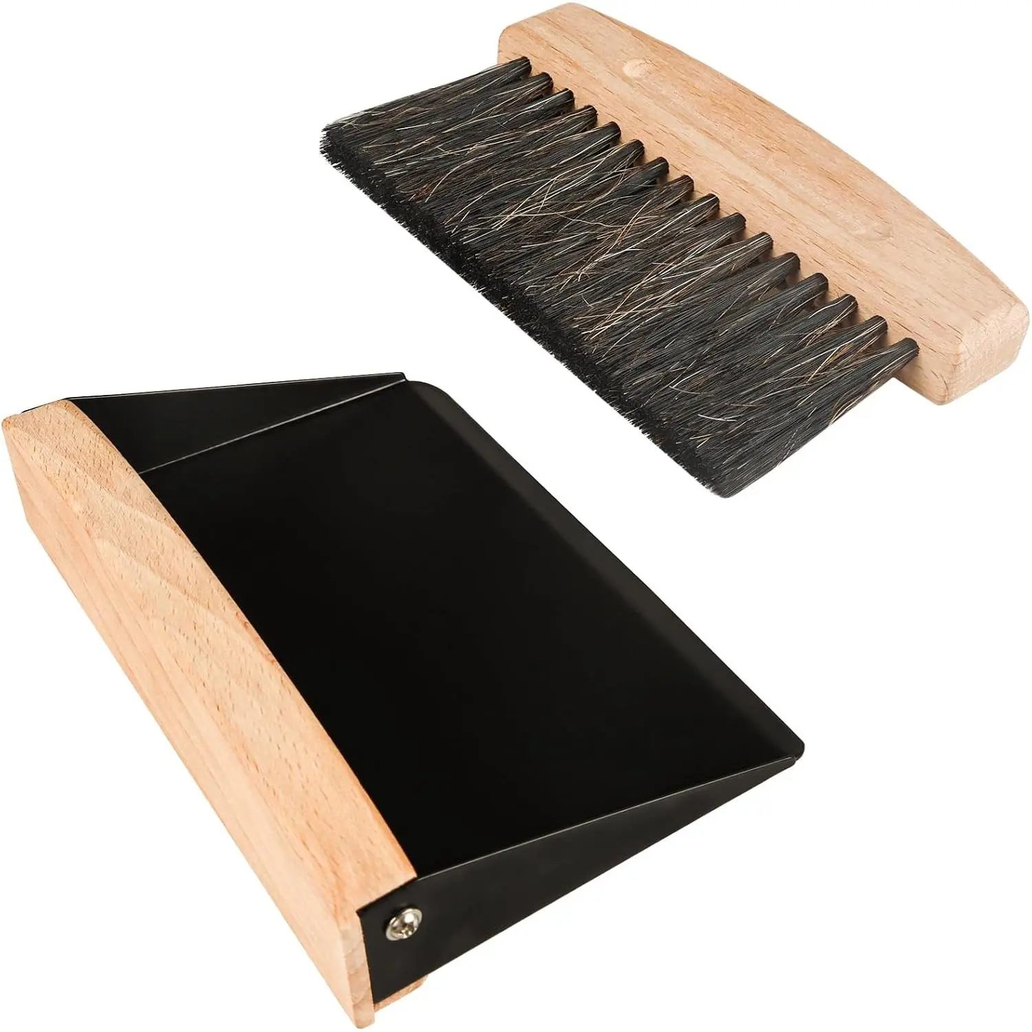 Small Dust Pan and Brush Set, Mini Hand Broom and Dustpan Set, Wooden Crumb Sweeper for  Desktop, Sofa,  Care Household (Black)