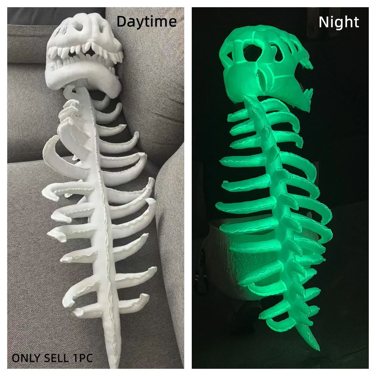 Night-light dinosaur skeleton headpiece costume, Dinosaur Themed Design, headwear, fluorescent toy at night, soft, suitable for adults & children, plush skeletons, parent-child game props, party accessory, Halloween, birthday gift