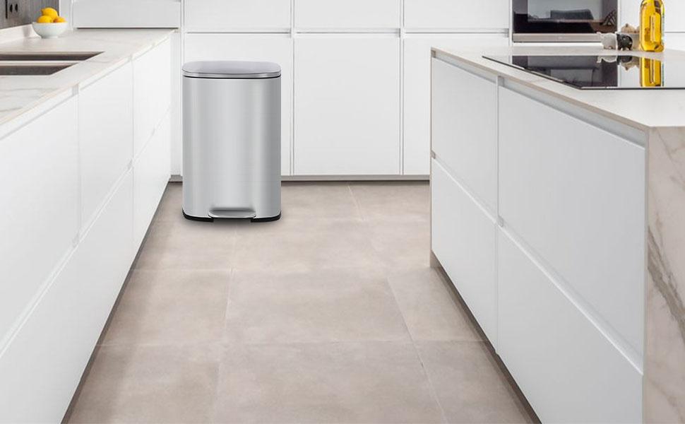 PLL 13 Gallon  in Home Recycling Bin Kitchen Stainless Steel Recycling Bin with Lid Removable Inner Bucket Foot Pedal Soft Close for Office Home Kitchen Garbage Can Trash Bin